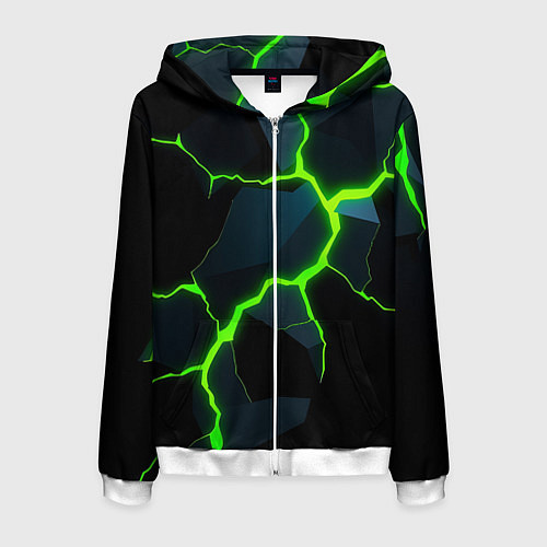 Мужская толстовка на молнии Glow green neon / 3D-Белый – фото 1