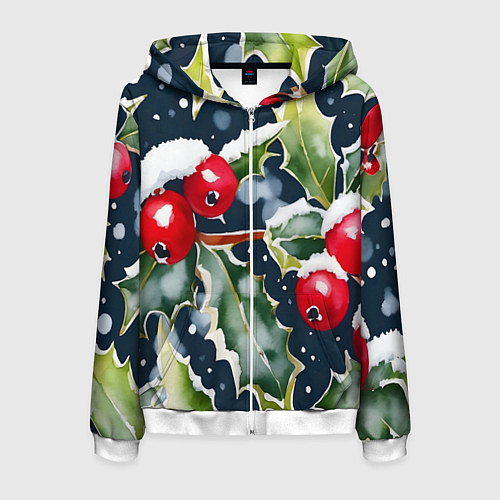 Мужская толстовка на молнии Зимний остролист / 3D-Белый – фото 1