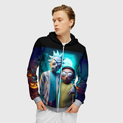 Толстовка 3D на молнии мужская Rick with Morty - halloween night, цвет: 3D-меланж — фото 2