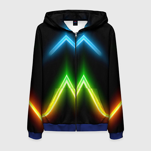 Мужская толстовка на молнии Neon multicolored lines / 3D-Синий – фото 1