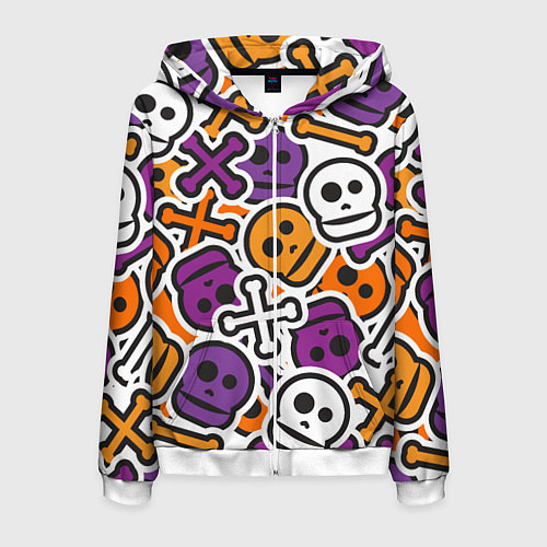 Мужская толстовка на молнии Funny skulls / 3D-Белый – фото 1