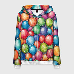 Толстовка 3D на молнии мужская Россыпь новогодних шаров, цвет: 3D-белый