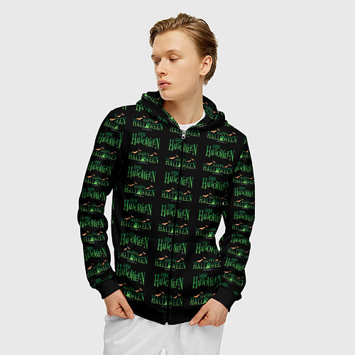 Мужская толстовка на молнии Halloween pattern / 3D-Черный – фото 3