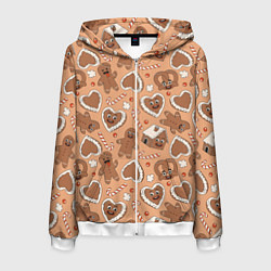 Толстовка 3D на молнии мужская Паттерн с новогодним печеньем, цвет: 3D-белый