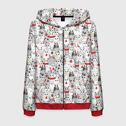 Толстовка 3D на молнии мужская Новогодние котики, цвет: 3D-красный