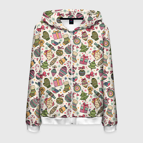 Мужская толстовка на молнии Новогодний паттерн / 3D-Белый – фото 1