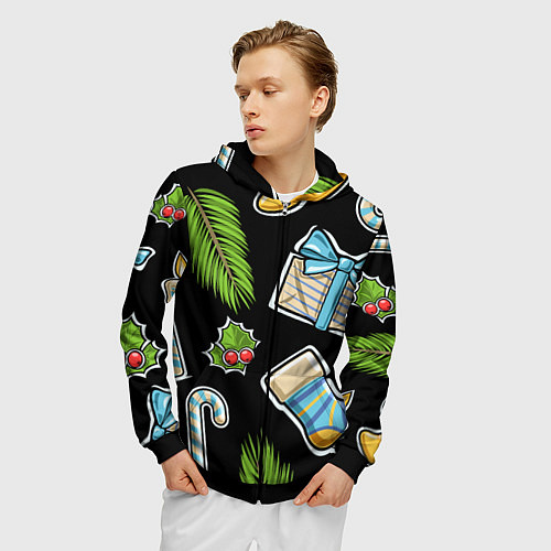 Мужская толстовка на молнии Christmas soul / 3D-Черный – фото 3