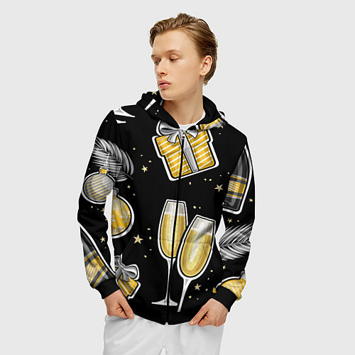 Мужская толстовка на молнии Новогодний вайб / 3D-Черный – фото 3