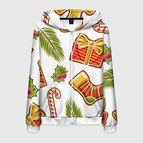 Мужская толстовка на молнии Рождественский вайб / 3D-Белый – фото 1