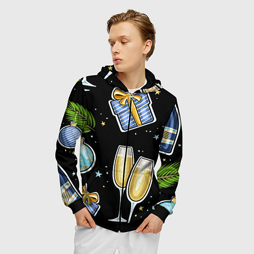 Мужская толстовка на молнии Новогодний вайб / 3D-Черный – фото 3