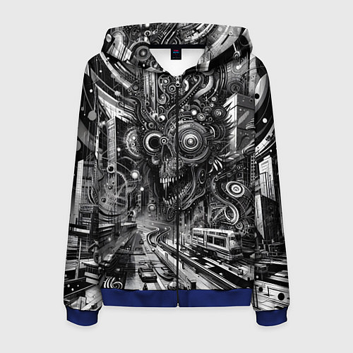 Мужская толстовка на молнии Cyber urban skull - ai art fantasy / 3D-Синий – фото 1