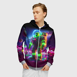 Толстовка 3D на молнии мужская Космонавт Шрук в неоновом скафандре на загадочной, цвет: 3D-меланж — фото 2