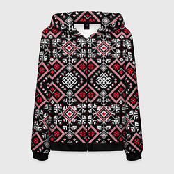 Толстовка 3D на молнии мужская Славянский орнамент обережный, цвет: 3D-черный