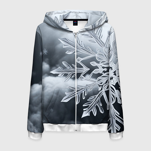Мужская толстовка на молнии Снежинка на черно белое / 3D-Белый – фото 1