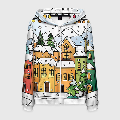Мужская толстовка на молнии Новогодний снегопад / 3D-Белый – фото 1