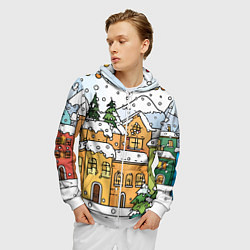 Толстовка 3D на молнии мужская Новогодний снегопад, цвет: 3D-белый — фото 2