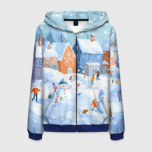 Мужская толстовка на молнии Предновогодний день во дворе / 3D-Синий – фото 1