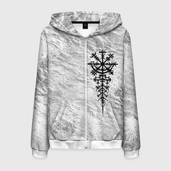 Толстовка 3D на молнии мужская Вегвизир - компас рун в виде става, цвет: 3D-белый