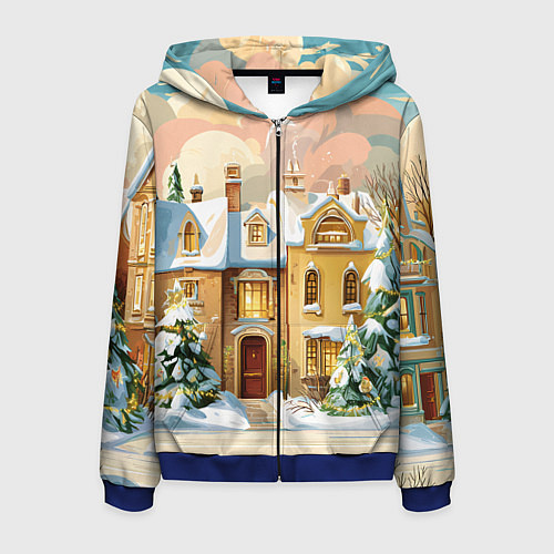 Мужская толстовка на молнии Новогодний город / 3D-Синий – фото 1