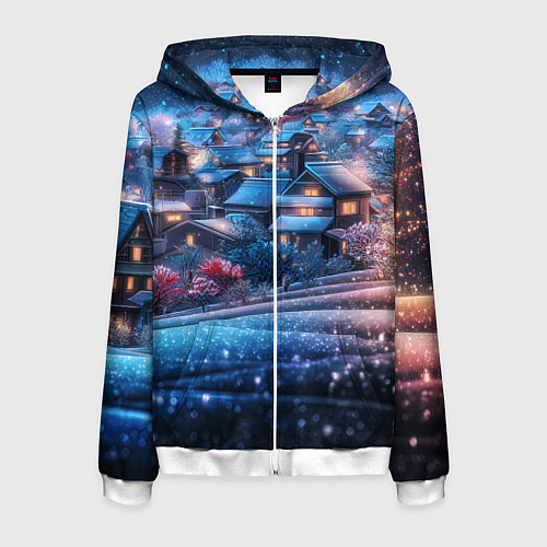 Мужская толстовка на молнии Новогодний двор в блестках / 3D-Белый – фото 1