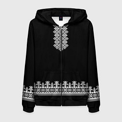Толстовка 3D на молнии мужская Славянская вышиванка рубаха, цвет: 3D-черный
