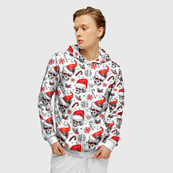 Толстовка 3D на молнии мужская Новогодние черепа, цвет: 3D-белый — фото 2