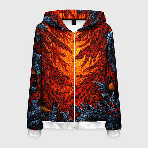 Мужская толстовка на молнии Новогодние ветки елок / 3D-Белый – фото 1