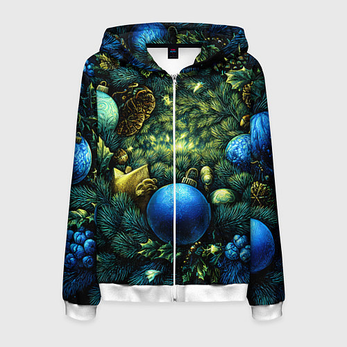 Мужская толстовка на молнии Новогодние шарики на елке / 3D-Белый – фото 1
