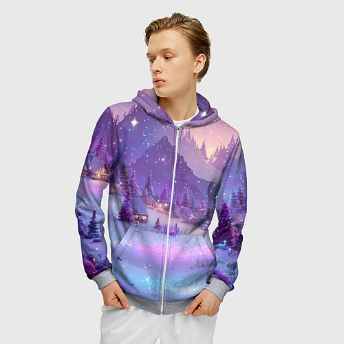 Мужская толстовка на молнии Новогодняя магическая атмосфера / 3D-Меланж – фото 3