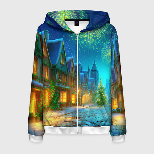 Мужская толстовка на молнии Праздничный новогодний салют / 3D-Белый – фото 1