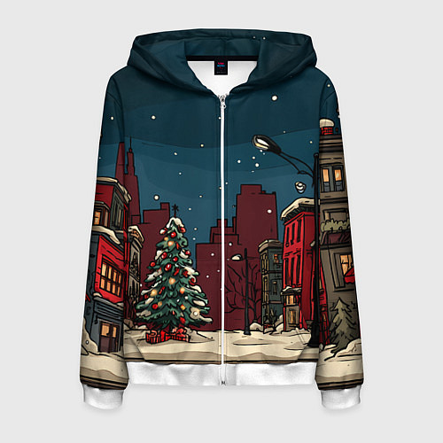 Мужская толстовка на молнии Новогодняя ночь / 3D-Белый – фото 1