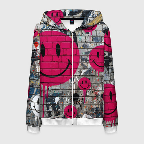 Мужская толстовка на молнии Розовые смайлы граффити / 3D-Белый – фото 1