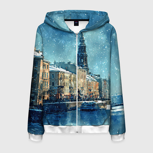 Мужская толстовка на молнии Снегопад в Санкт-Петербурге / 3D-Белый – фото 1