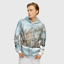 Толстовка 3D на молнии мужская Снежный день в Санкт-Петербурге, цвет: 3D-белый — фото 2
