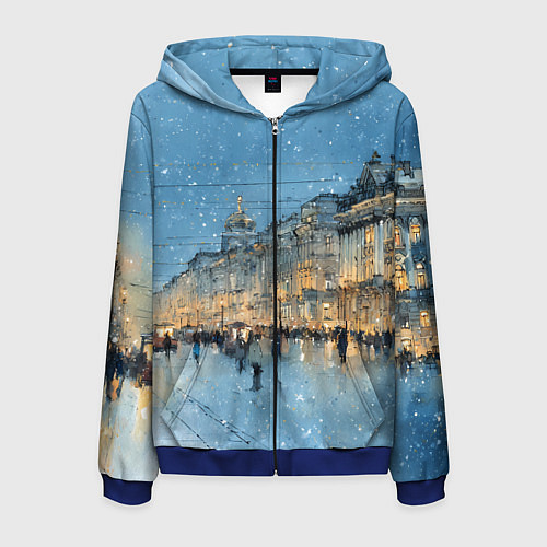 Мужская толстовка на молнии Снежный вечер Санкт-Петербурга / 3D-Синий – фото 1