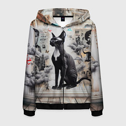 Мужская толстовка на молнии Кошка Корниш-рекс - ретро граффити
