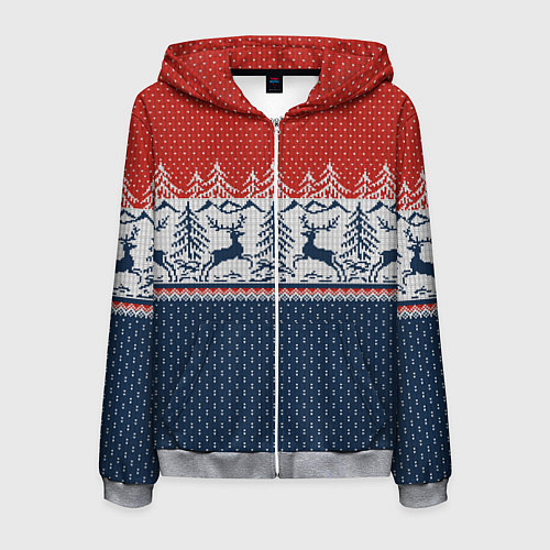 Мужская толстовка на молнии Вязаный узор с оленями / 3D-Меланж – фото 1