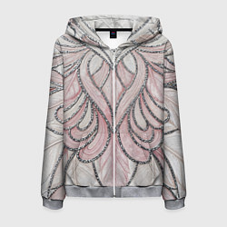 Мужская толстовка на молнии Нежно розовый орнамент из перьев