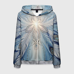 Мужская толстовка на молнии Ледяной перьевой орнамент со светом