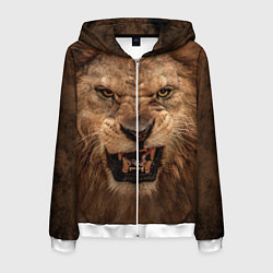 Толстовка 3D на молнии мужская Взгляд льва, цвет: 3D-белый