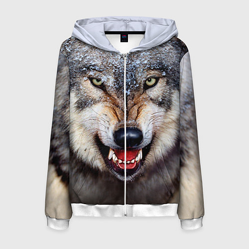 Мужская толстовка на молнии Взгляд волка / 3D-Белый – фото 1