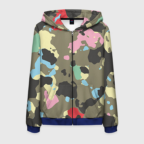 Мужская толстовка на молнии Камуфляж: микс цветов / 3D-Синий – фото 1