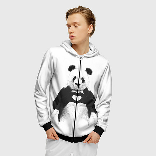Мужская толстовка на молнии Panda Love / 3D-Черный – фото 3