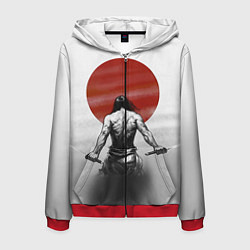 Толстовка 3D на молнии мужская Ярость самурая, цвет: 3D-красный
