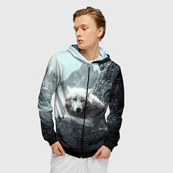 Толстовка 3D на молнии мужская Волк в горах, цвет: 3D-черный — фото 2