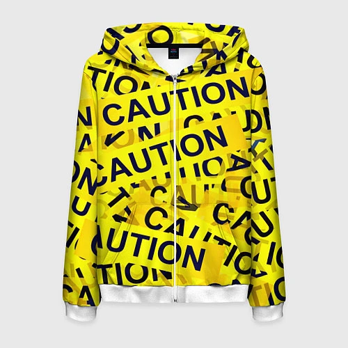 Мужская толстовка на молнии Caution / 3D-Белый – фото 1