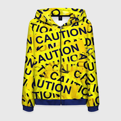 Мужская толстовка на молнии Caution / 3D-Синий – фото 1