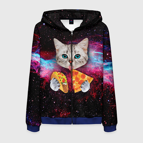 Мужская толстовка на молнии Кот с едой / 3D-Синий – фото 1