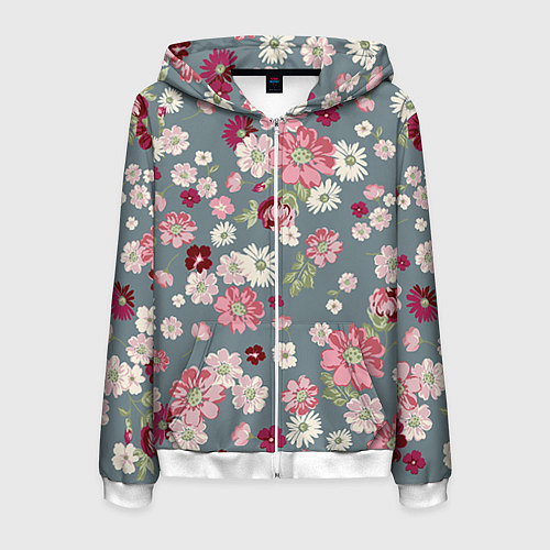 Мужская толстовка на молнии Цветочки / 3D-Белый – фото 1