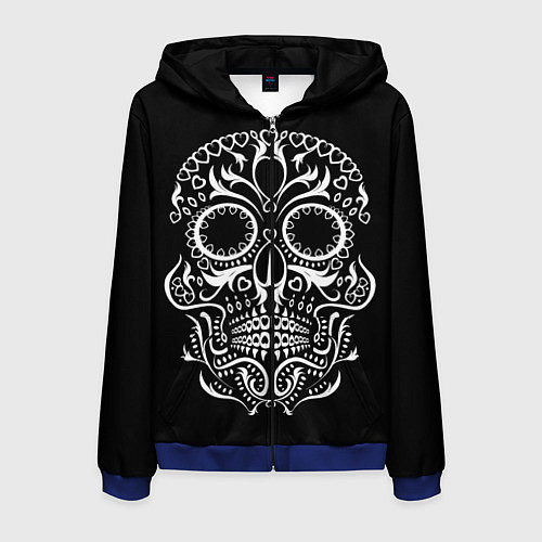 Мужская толстовка на молнии Мексиканский череп на черном / 3D-Синий – фото 1